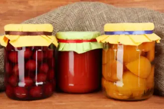 Image of three canned fruits.