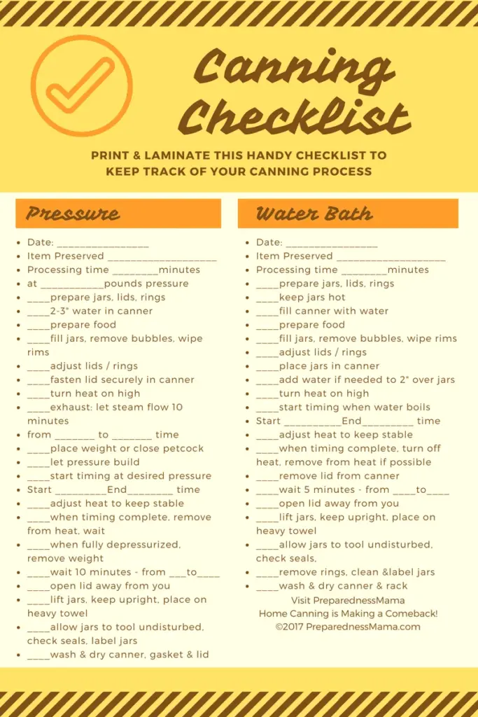 Image of a helpful canning checklist you can download for free.