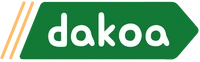 Logo of Dakoa with name spelling in white on green background.